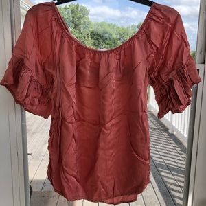 Off the shoulder silk flowy pink top